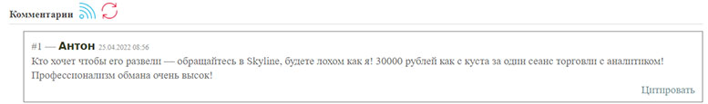 Обзор мошеннического портала Skyline, и отзывы о нем бывших клиентов.