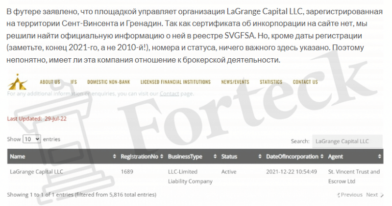 LaGrange Capital – брокер для быстрого слива