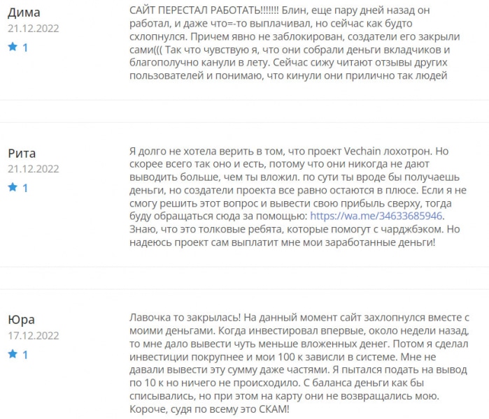 Обзор брокерской конторы VECHAIN и отзывы пользователей о лохотроне.