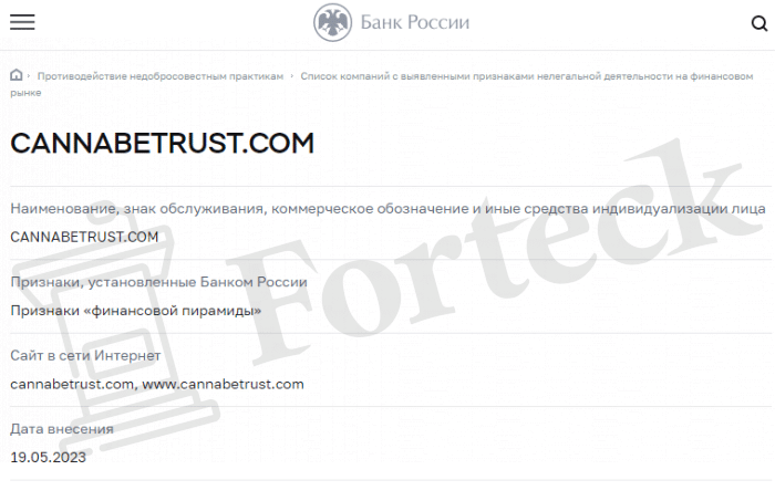 CANNABETRUST (cannabetrust.com) обман пользователей!