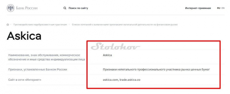 Отзыв о компании Askica (Аскика): как вывести деньги с сайта брокера?