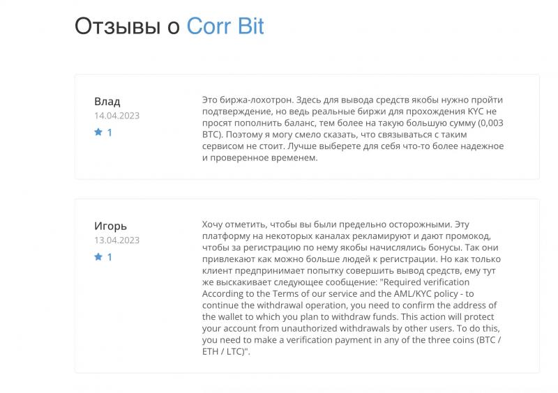 Отзывы клиентов компании CORRBIT