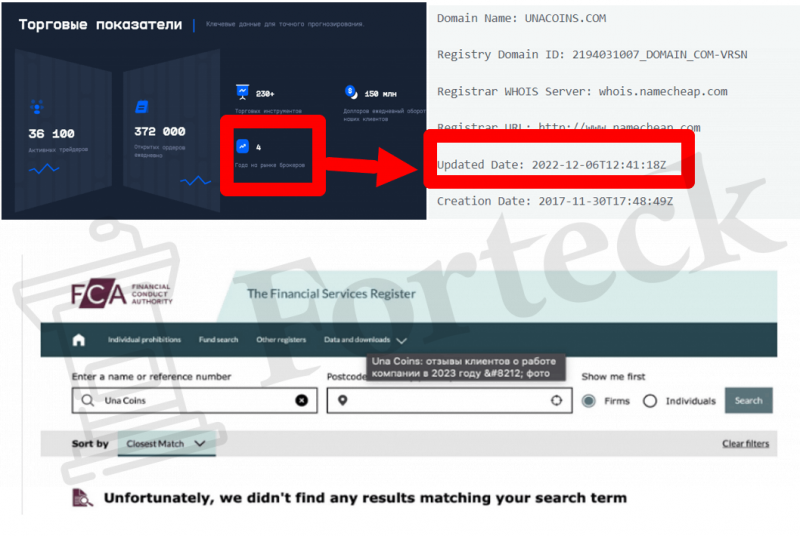 Una Coins (unacoins.com) лжеброкер! Отзыв Forteck